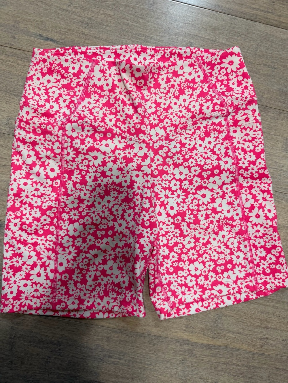 Active USA Pink and White Floral High-Rise Bike Shorts